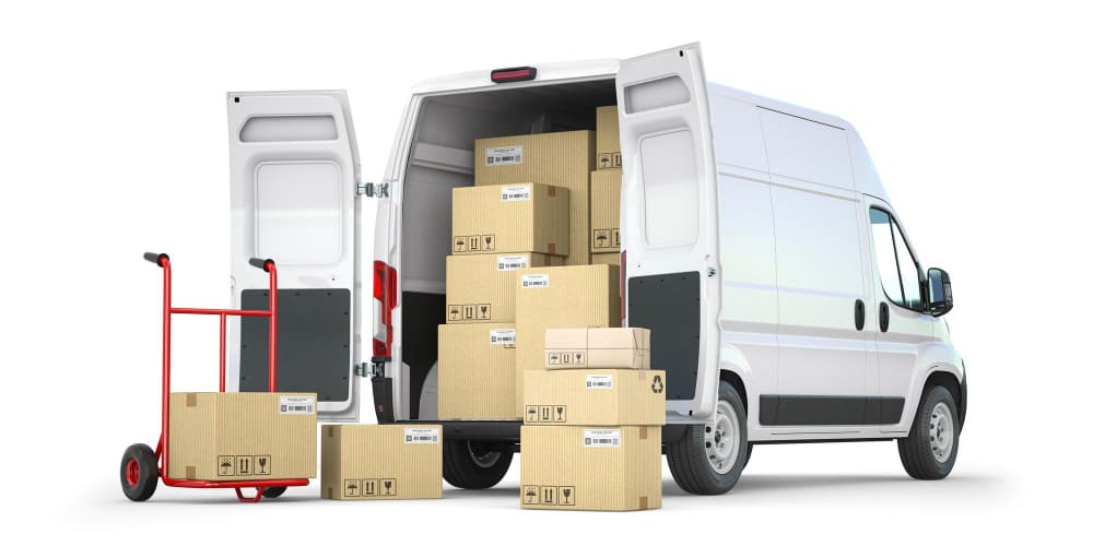 Autoutilitară de transport marfă încărcată cu colete